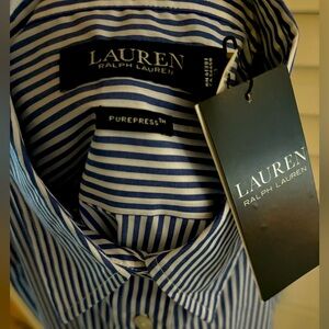 NWT LAUREN RALPH LAUREN Pure Press Button Down Shirt Monogram Pearl Buttons